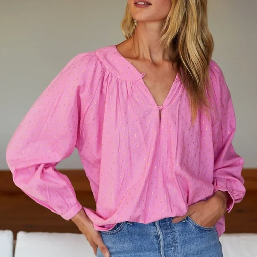 Emerson Fry India Collection Olympia Top Pink Gold Lurex Dot Size Small